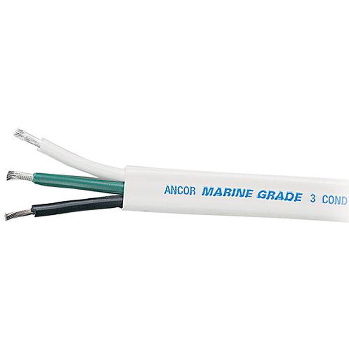 Ancor 133310 Marine Grade Tinned Triplex Cable, Black/Green/White Conductors, 12/3 AWG, 100', White Jacket
