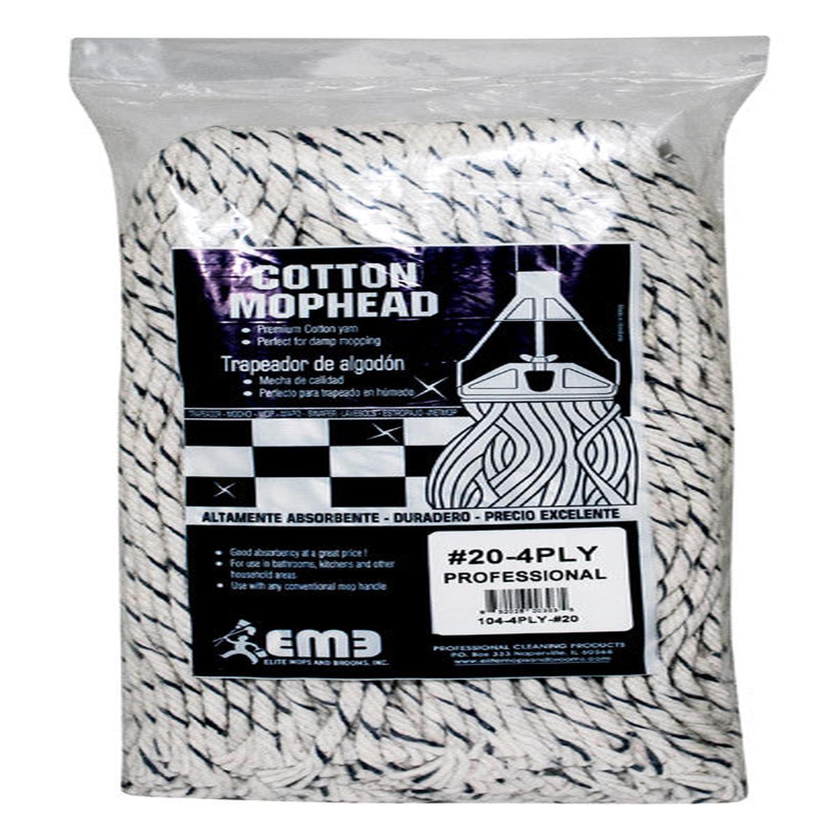 Elite Mops and Brooms #20 Cut End Cotton Mop Refill 1 pk, Pack of 6