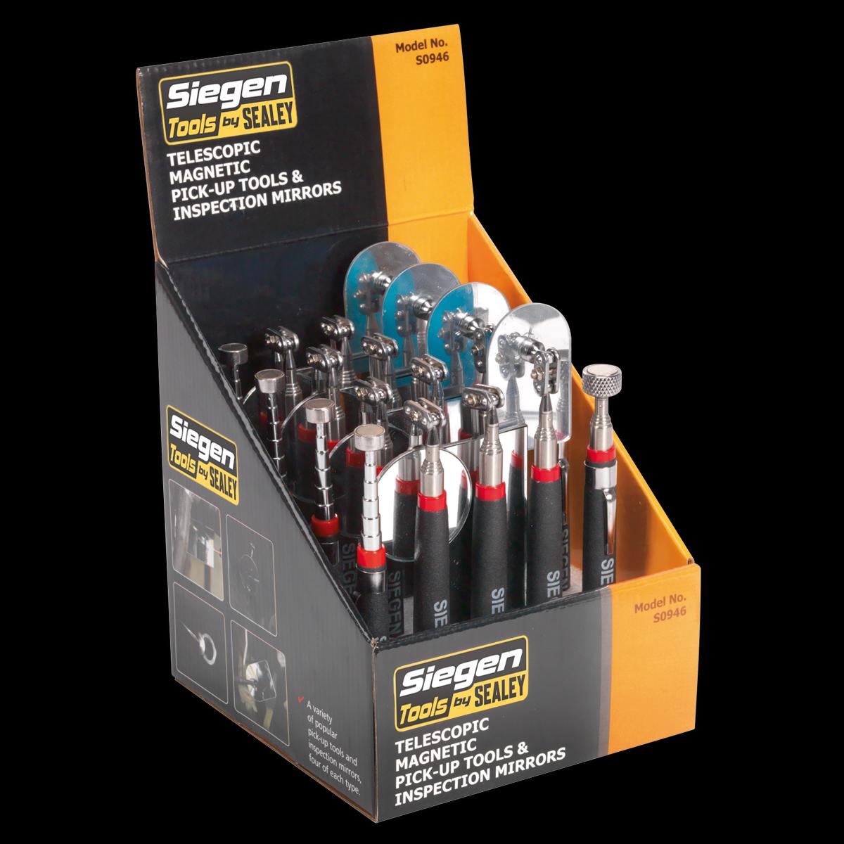 Telescopic Magnetic Pick-Up Tools & Inspection Mirrors - Display Box of 20 - S0946
