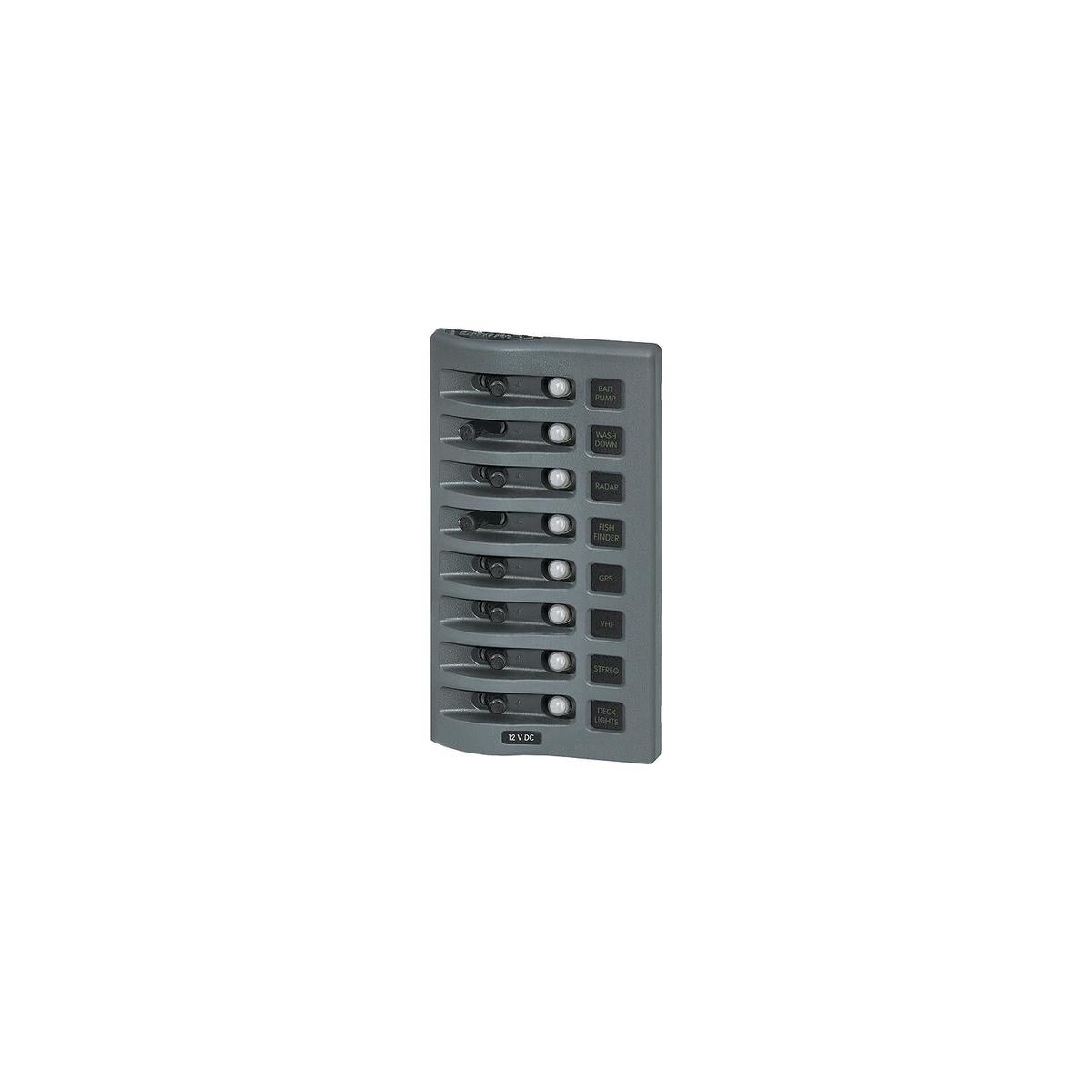 Blue Sea Systems 4378 WeatherDeck 12V DC 8 Position Waterproof Circuit Breaker Panel, Gray