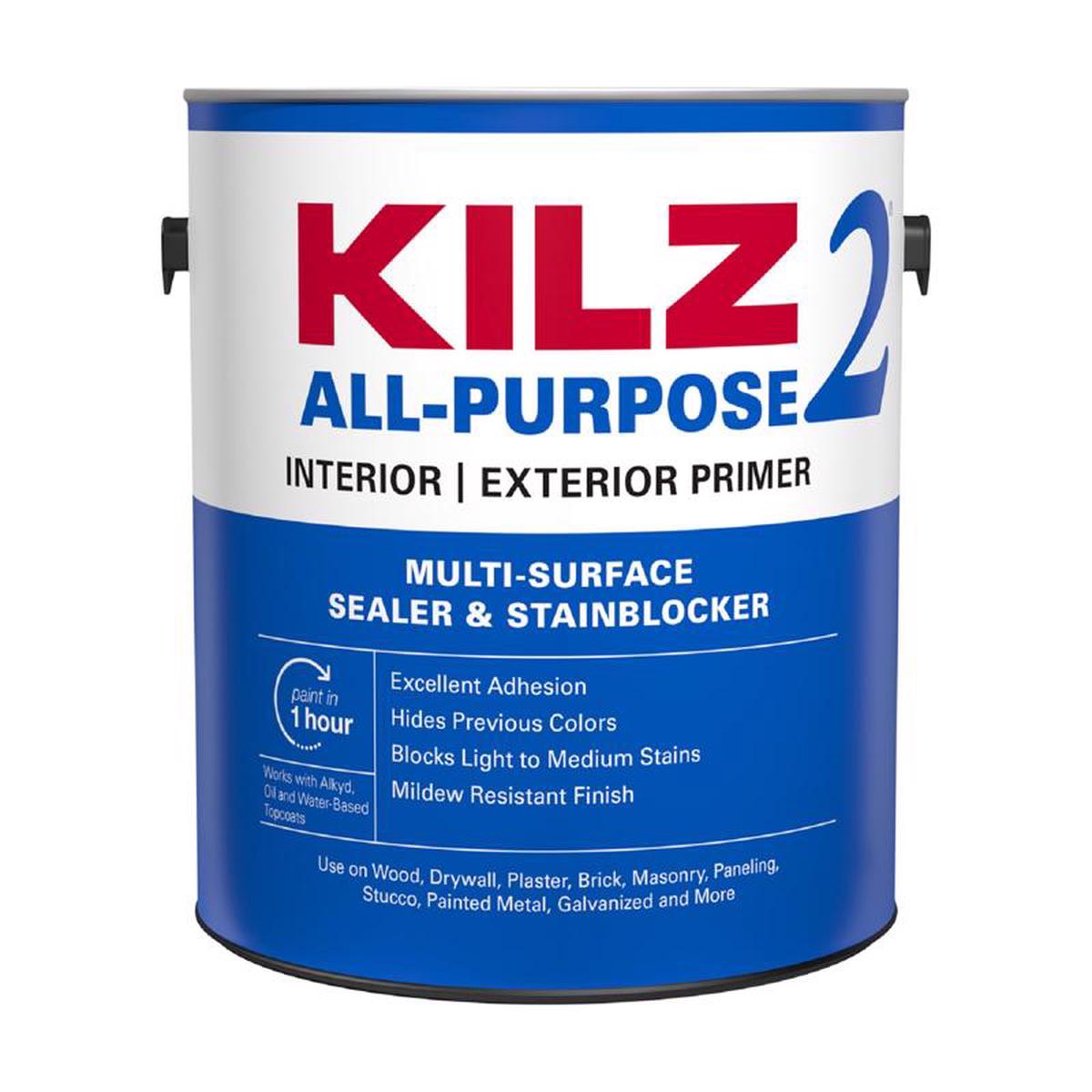 KILZ White Flat Water-Based Acrylic Stain Blocking Primer 1 gal, Pack of 4