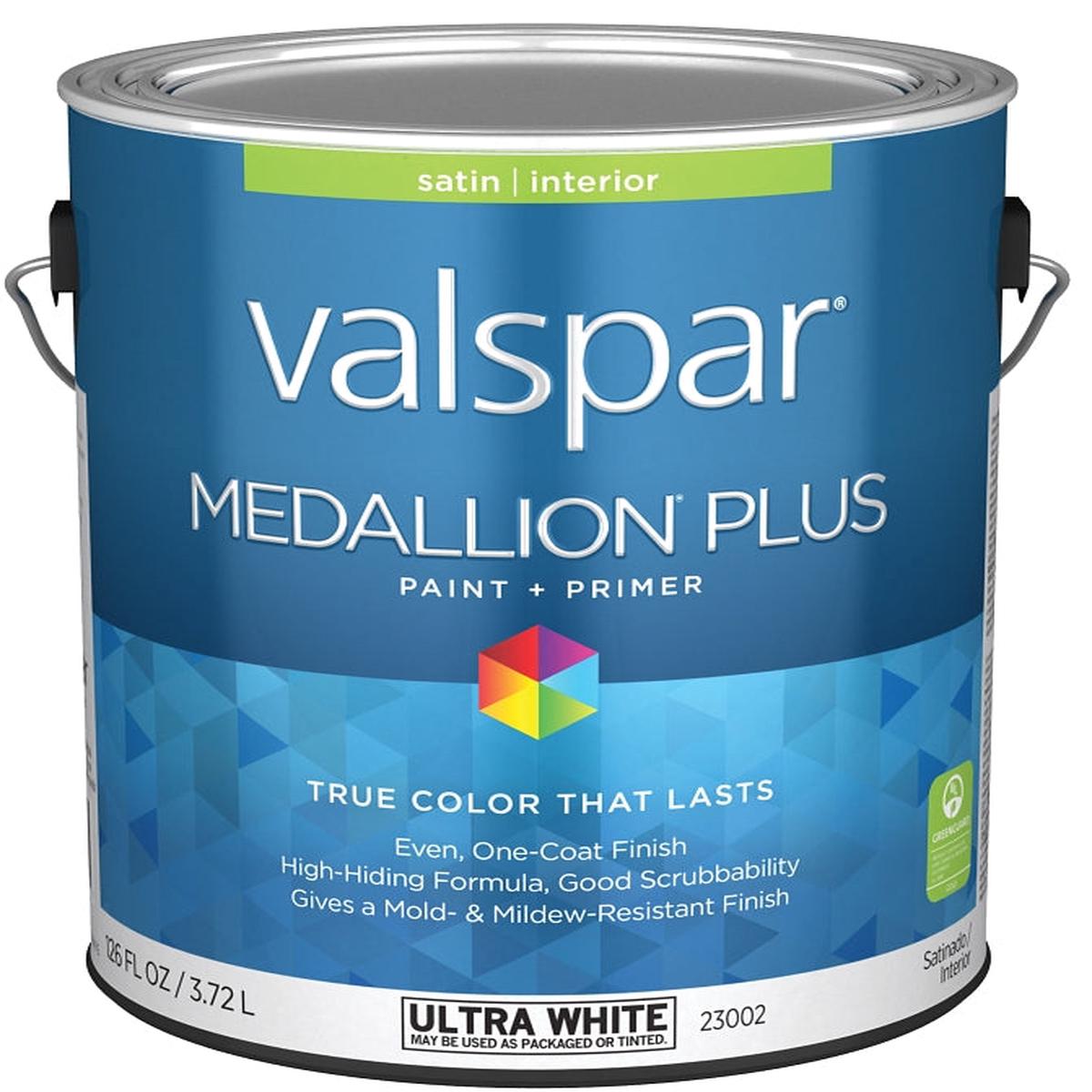 Medallion Plus 2300 Series 028.0023002.007 Interior Paint and Primer, Acrylic, Satin, Ultra White, 1 gal Metal Can, Pack of 4