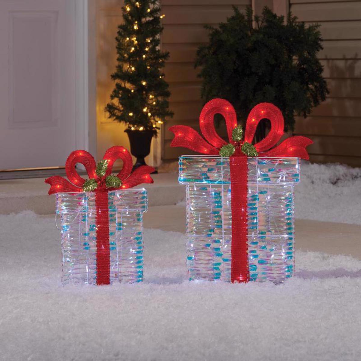Celebrations Blue LED Cool White Giftboxes 18 in. and 24 in. Yard Decor, Pack of 2
