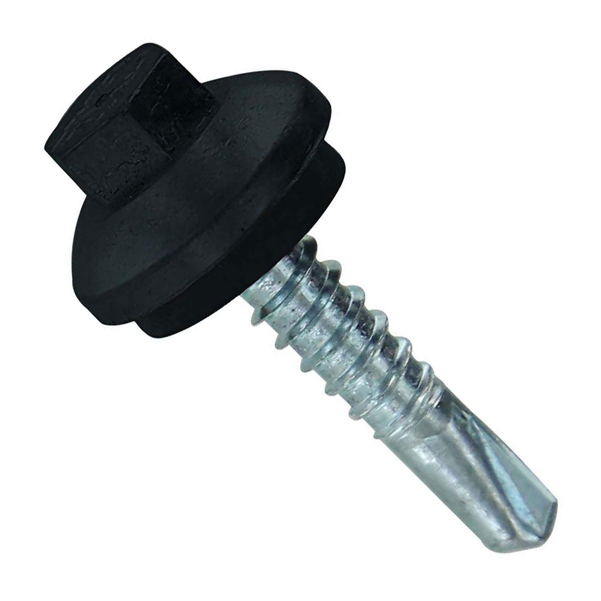 ST Fastening #12 x 1" Self-Drilling ZXL Steelbinder Metal Roofing Screw, Hex-Washer Head - Black, Qty. 250