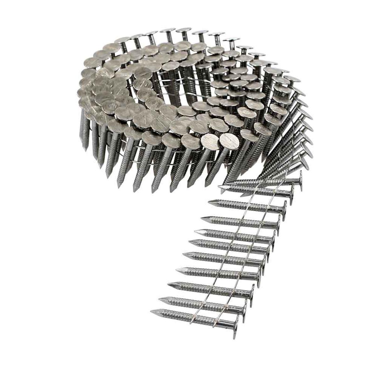 1" x 0.120" - 15 Wire Coil Ring Shank Roofing Nails - 316 Stainless Steel, Pkg 3,600