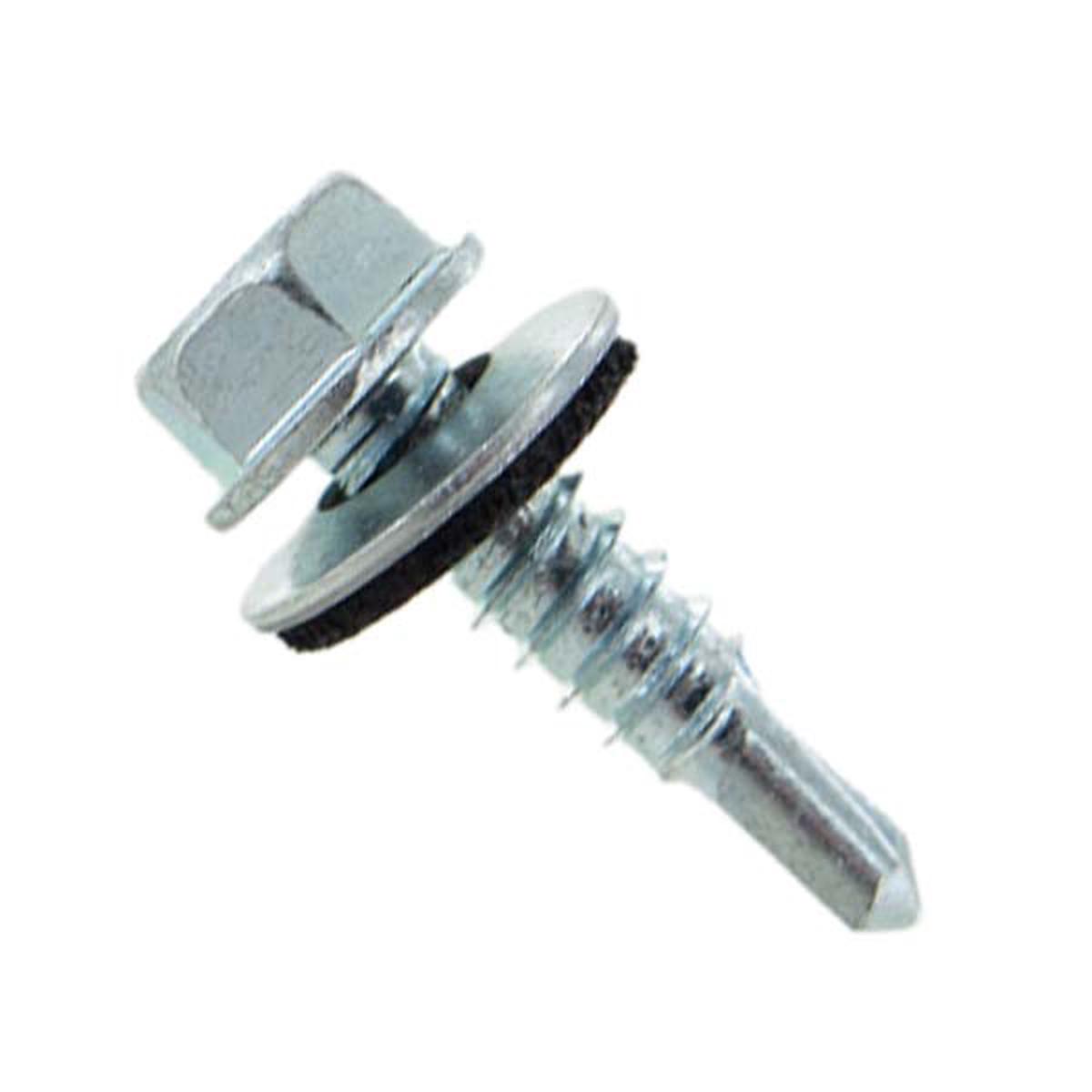 ST Fastening 1/4-14 x 1" HWH Steelbinder Self-Drilling Metal Roofing Screw w/Washer - Electro-Galvanized, Pkg 250