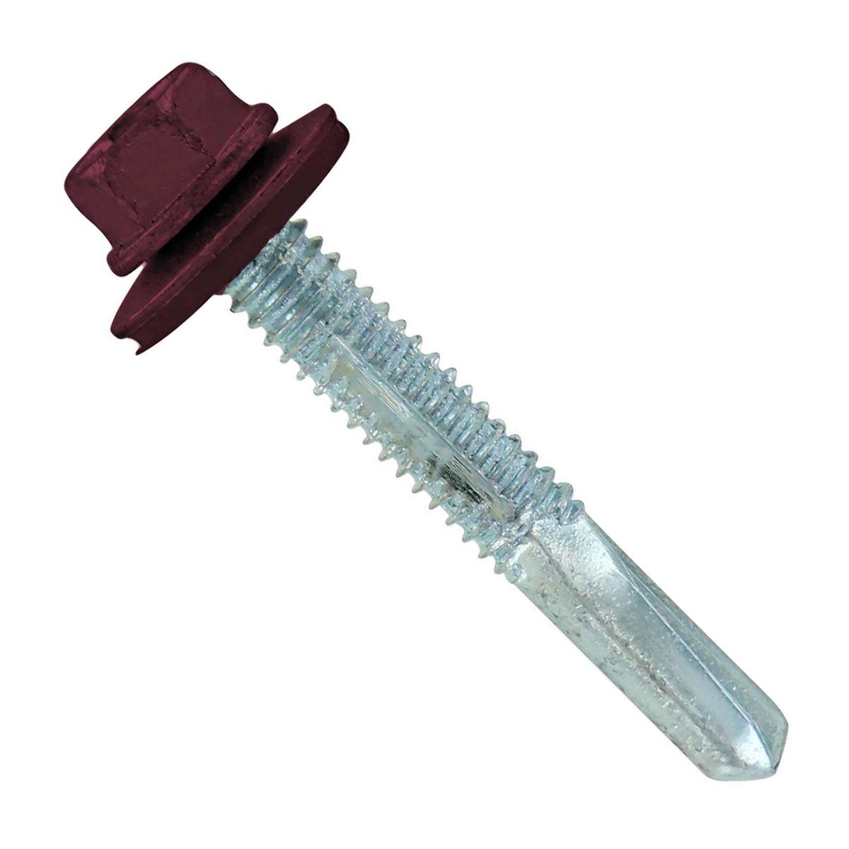 ST Fastening #12 x 1-1/2" Self-Drilling HG Steelbinder Metal Roofing Screw, Hex-Washer Head - Burgundy | Qty. 2,000 (Carton)