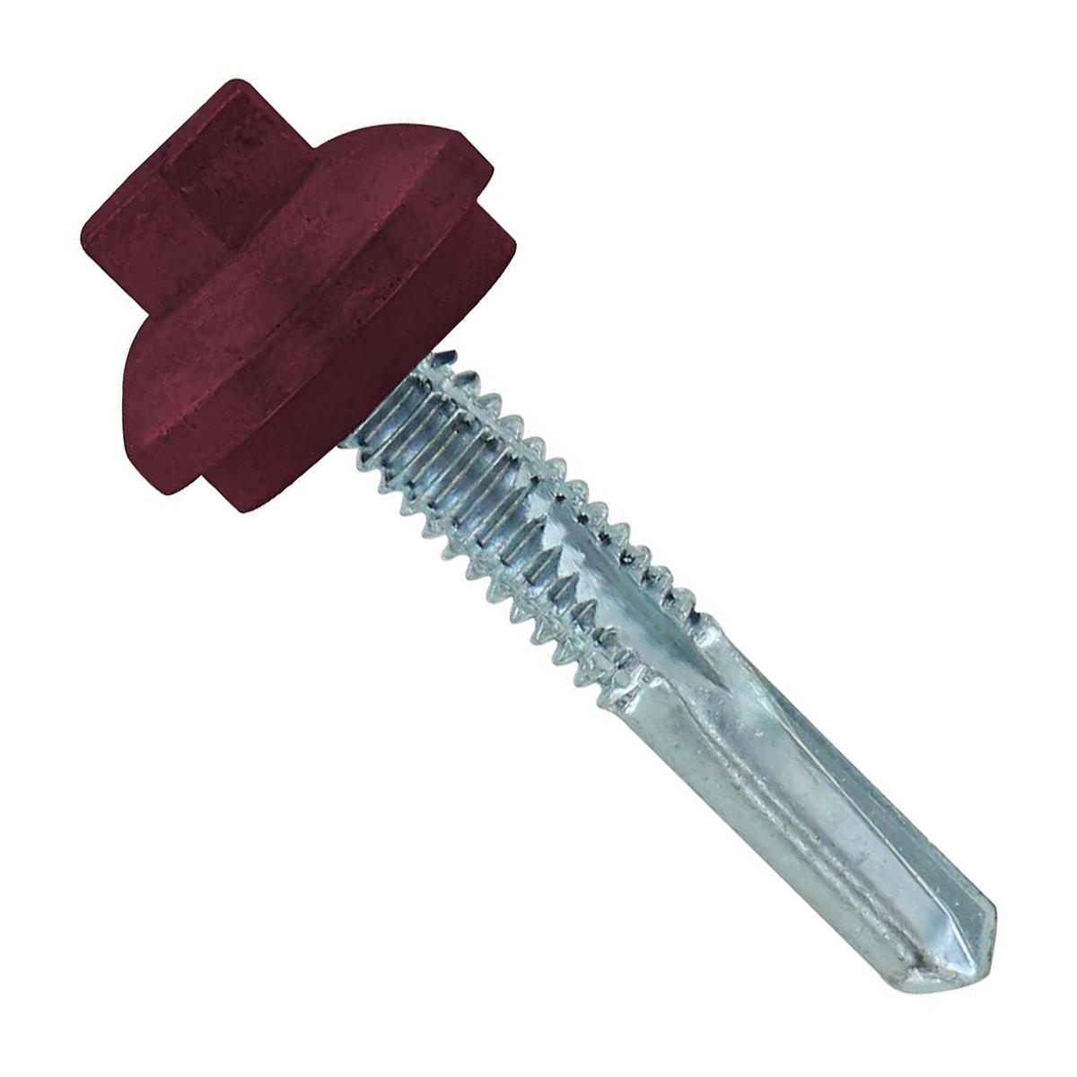 ST Fastening #12 x 1-1/4" Self-Drilling ZXL HG Steelbinder Metal Roofing Screw, Hex Cupped Washer Head - Burgundy | Qty. 2,000 (Carton)