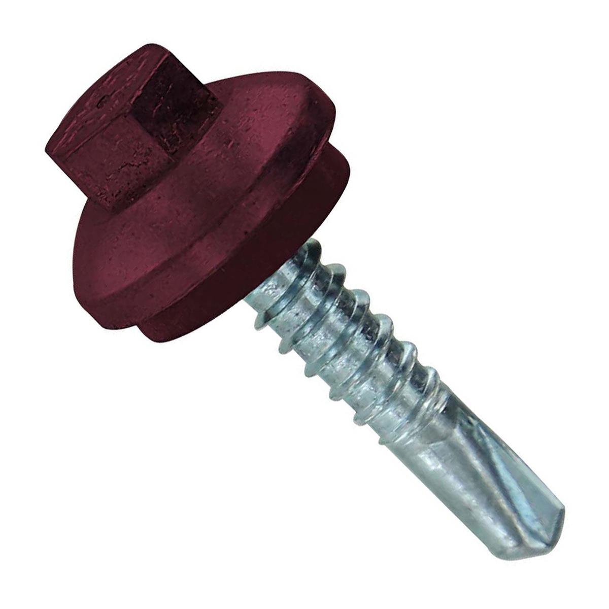 ST Fastening #12 x 1" Self-Drilling ZXL Steelbinder Metal Roofing Screw, Hex-Washer Head - Burgundy, Qty. 250