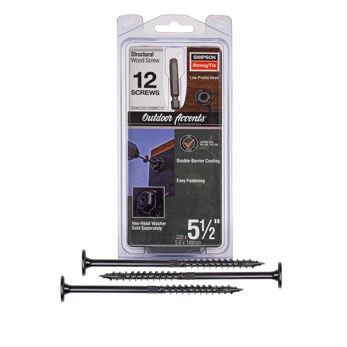 0.220" x 5-1/2" Strong-Tie SDWS22512DBBRC12 Structural Screw T40 Star Double Barrier Black - Pkg 12