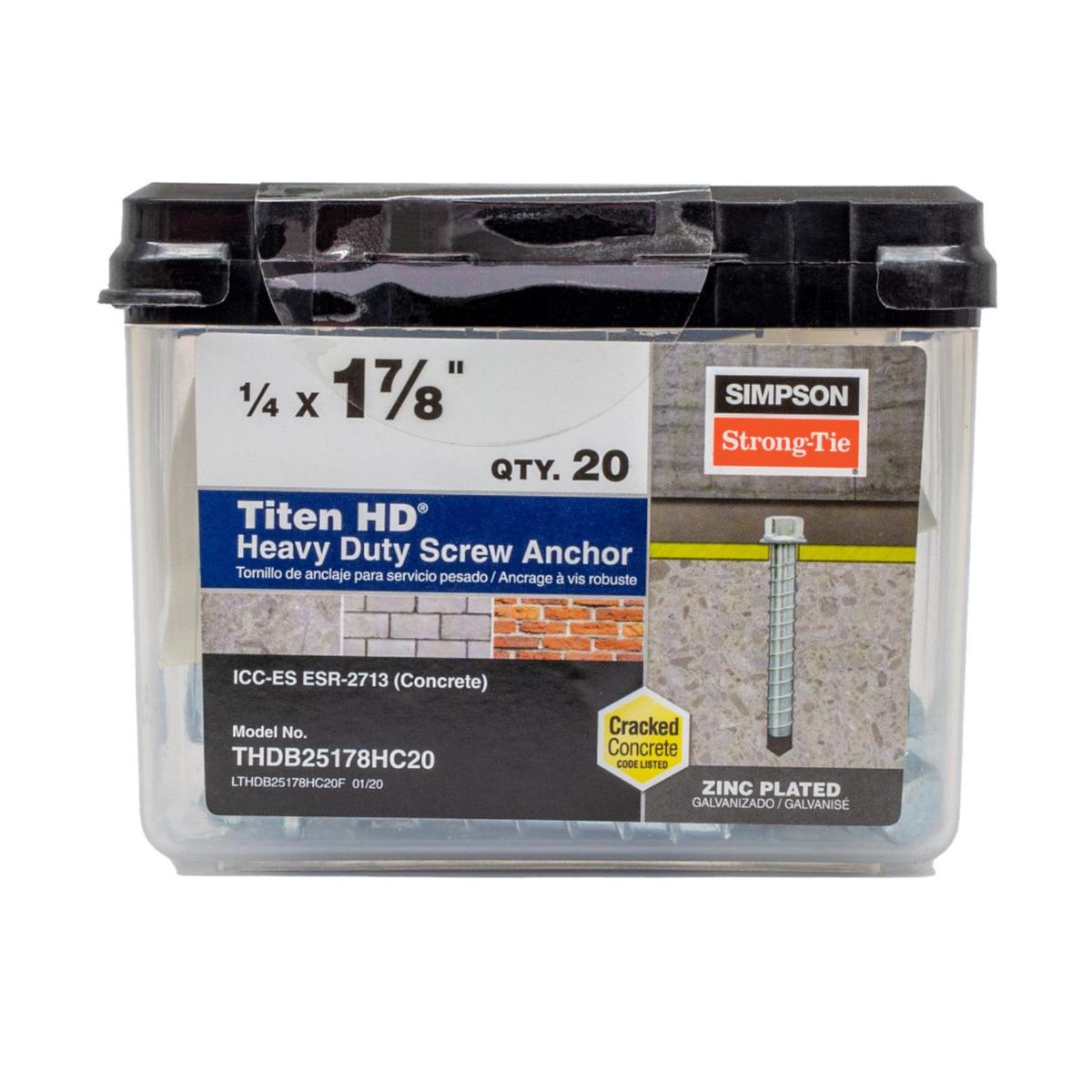 1/4" x 1-7/8" Strong-Tie THDB25178HC20 Titen HD Screw Anchor, Zinc, Pkg 20