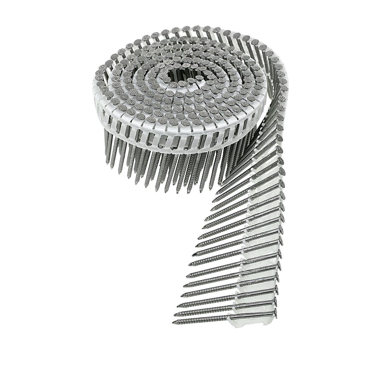 2-1/2" 15 Degree Inserted Plastic Coil Ring-Shank Nail Full Round Head - 304 Stainless Steel, 2400 pkg