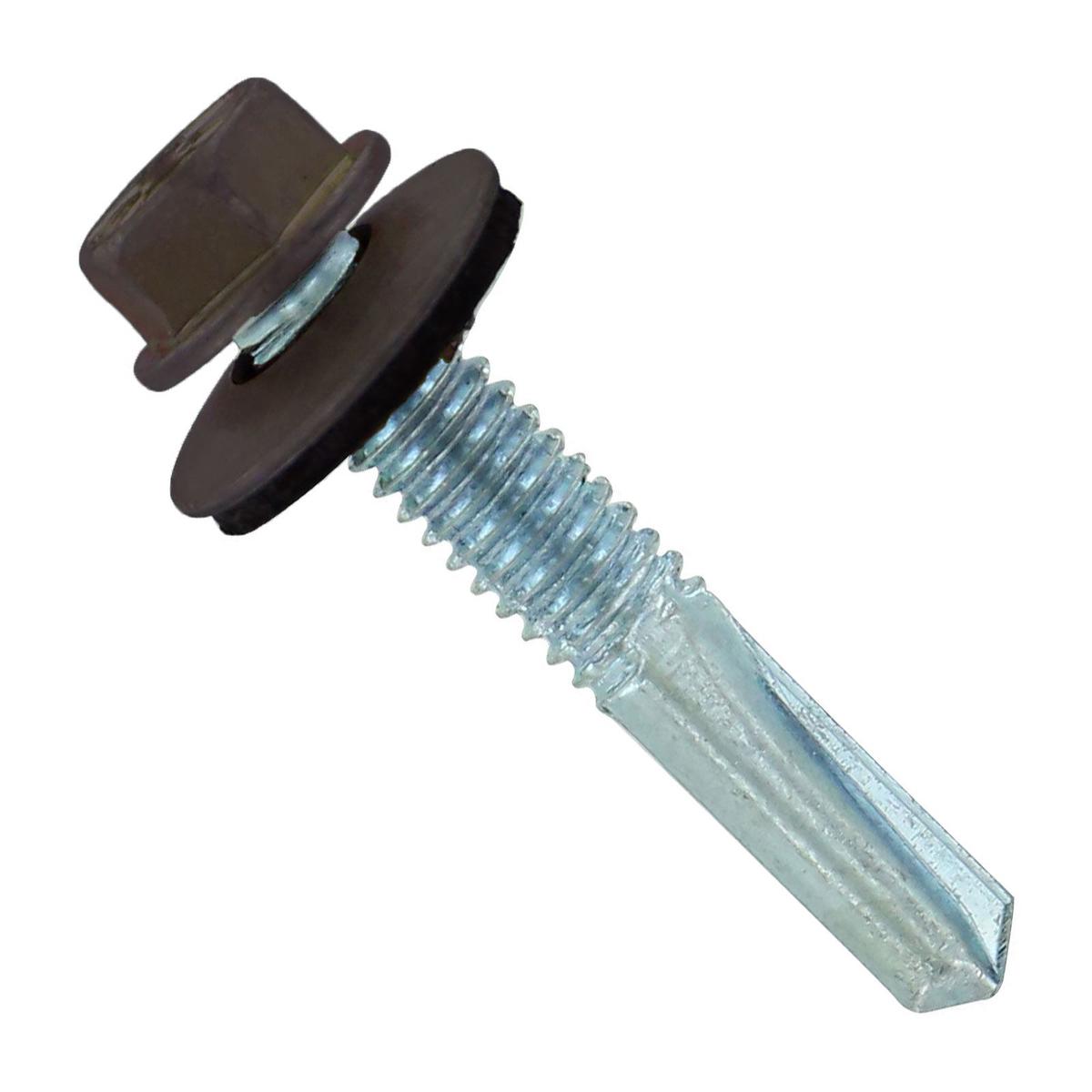 ST Fastening #12 x 1-1/4" Self-Drilling HG Steelbinder Metal Roofing Screw, Hex-Washer Head - Koko Brown, Qty. 250
