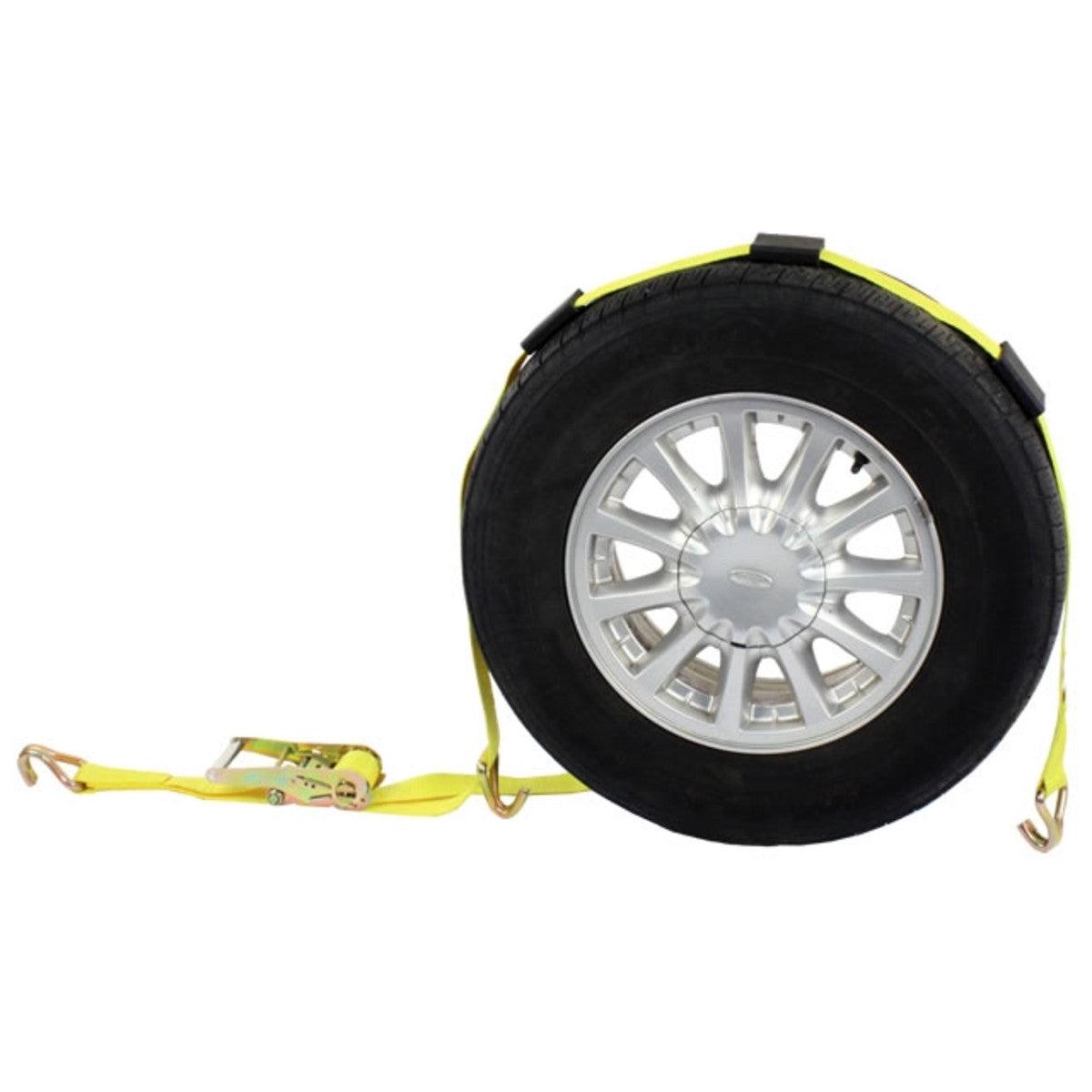 Wheel Strap with Wire Hooks & Adjustable Rubber Blocks & Ratchet