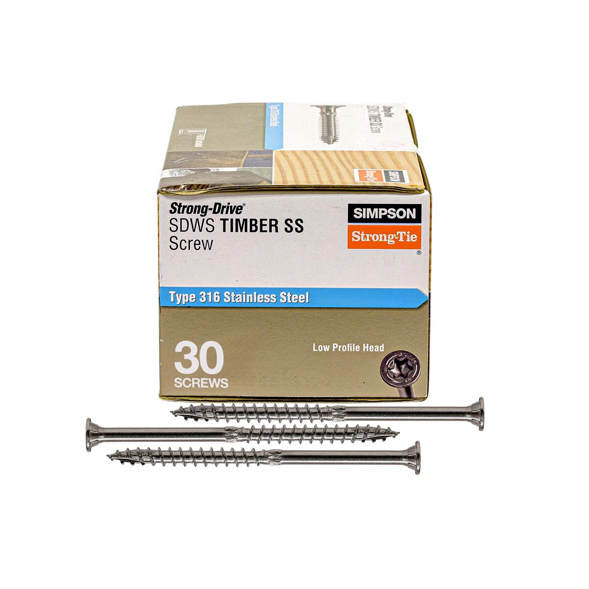 .276" x 6" Strong-Tie SDWS27600SS-R30 Timber Screws - 316 Stainless Steel, Pkg 30