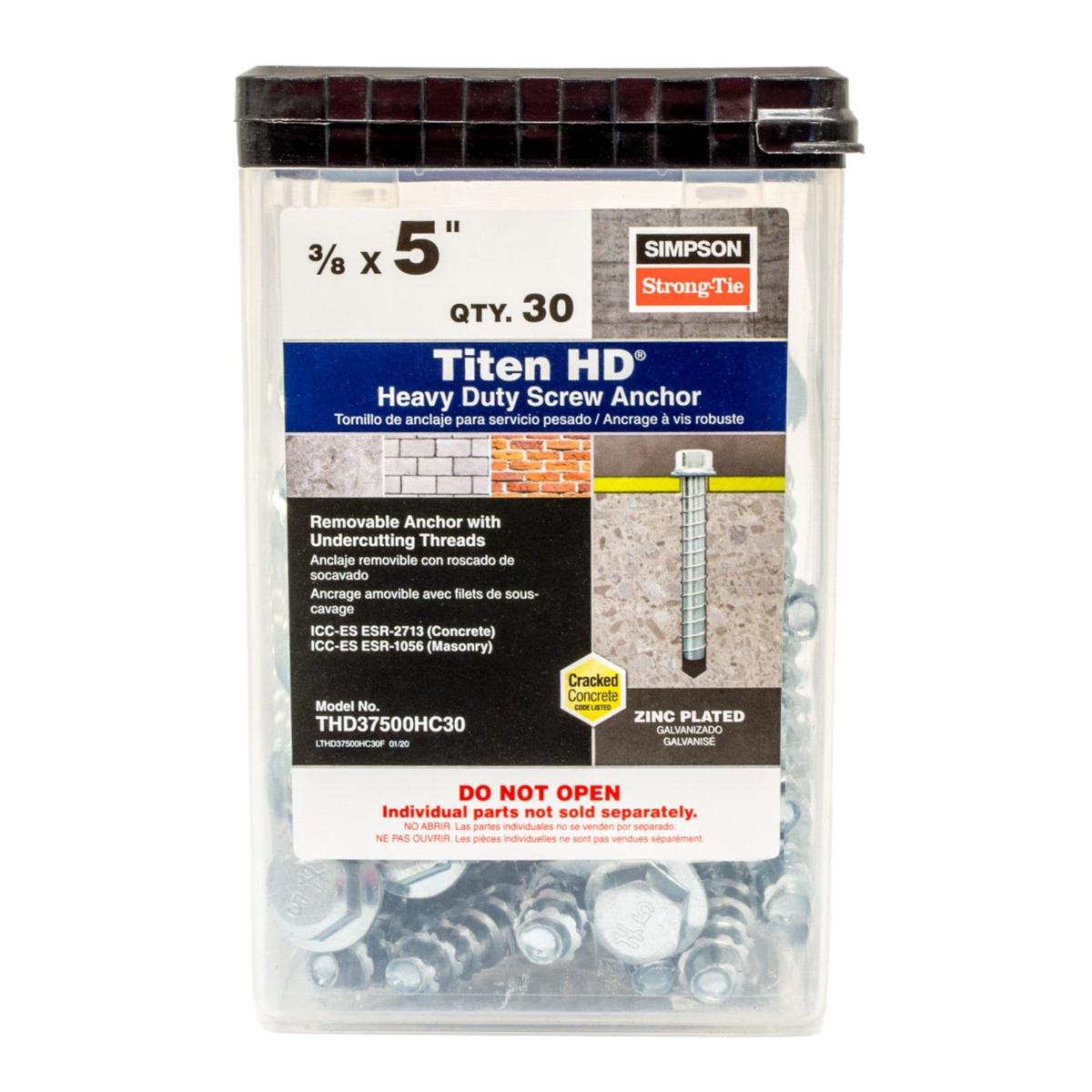3/8" x 5" Strong-Tie THD37500H Titen HD Screw Anchor, Zinc, Pkg 50