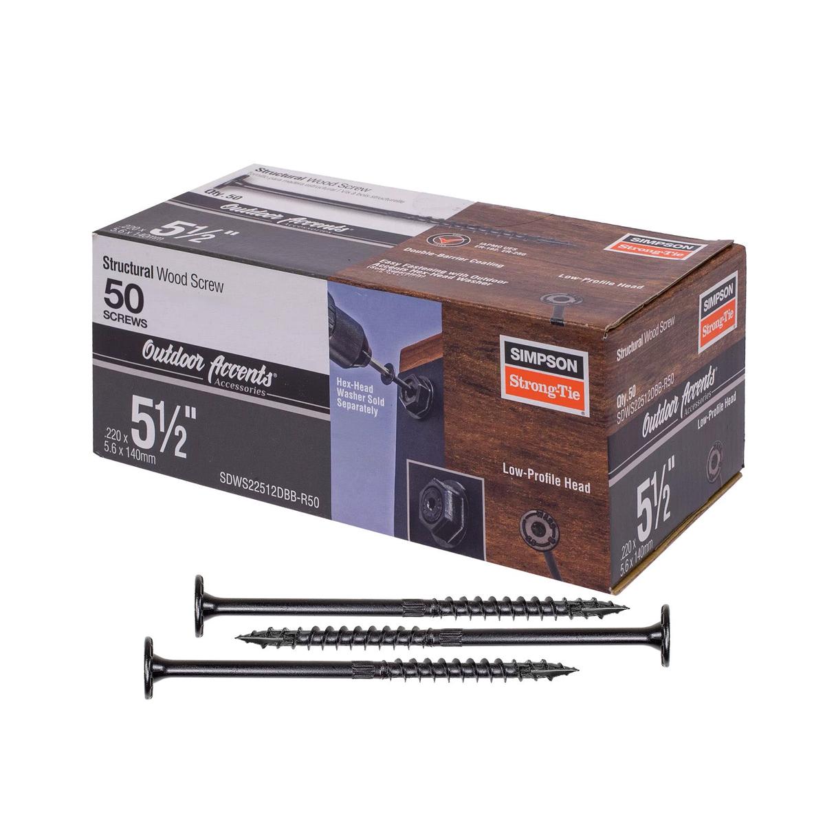 0.220" x 5-1/2" Strong-Tie SDWS22512DBB-R50 Structural Screw T40 Star Double Barrier Black - Pkg 50