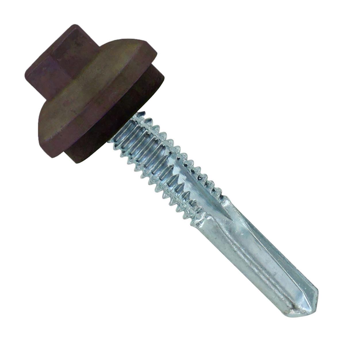 ST Fastening #12 x 1-1/4" Self-Drilling ZXL HG Steelbinder Metal Roofing Screw, Hex Cupped Washer Head - Koko Brown, Qty. 250