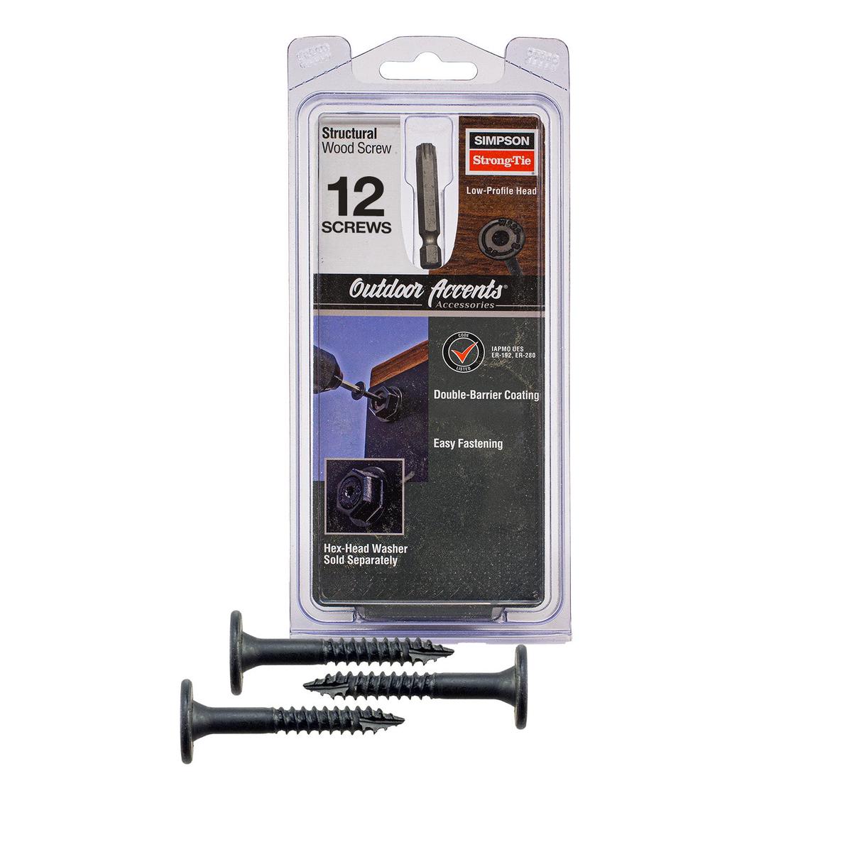 0.250" x 2" Strong-Tie SDWS25200DBBRC12 Structural Screw T40 Star - Double Barrier Black Coating, Pkg 12