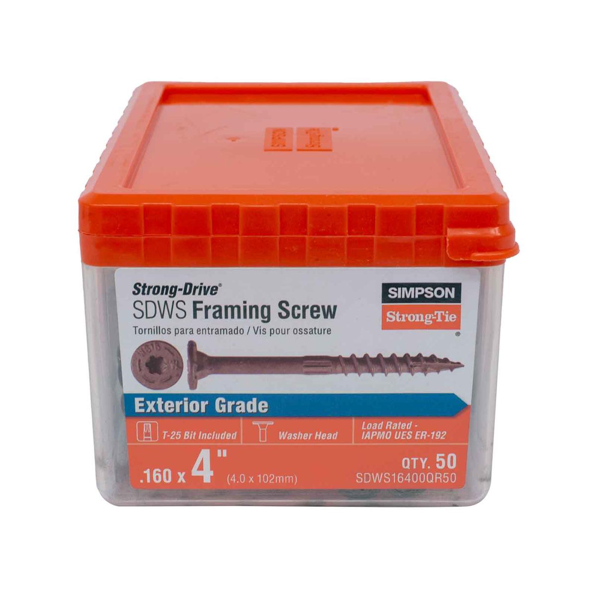 0.160" x 4" Strong-Tie SDWS16400QR50 Framing Screw, Quik Guard Coating, Pkg 50