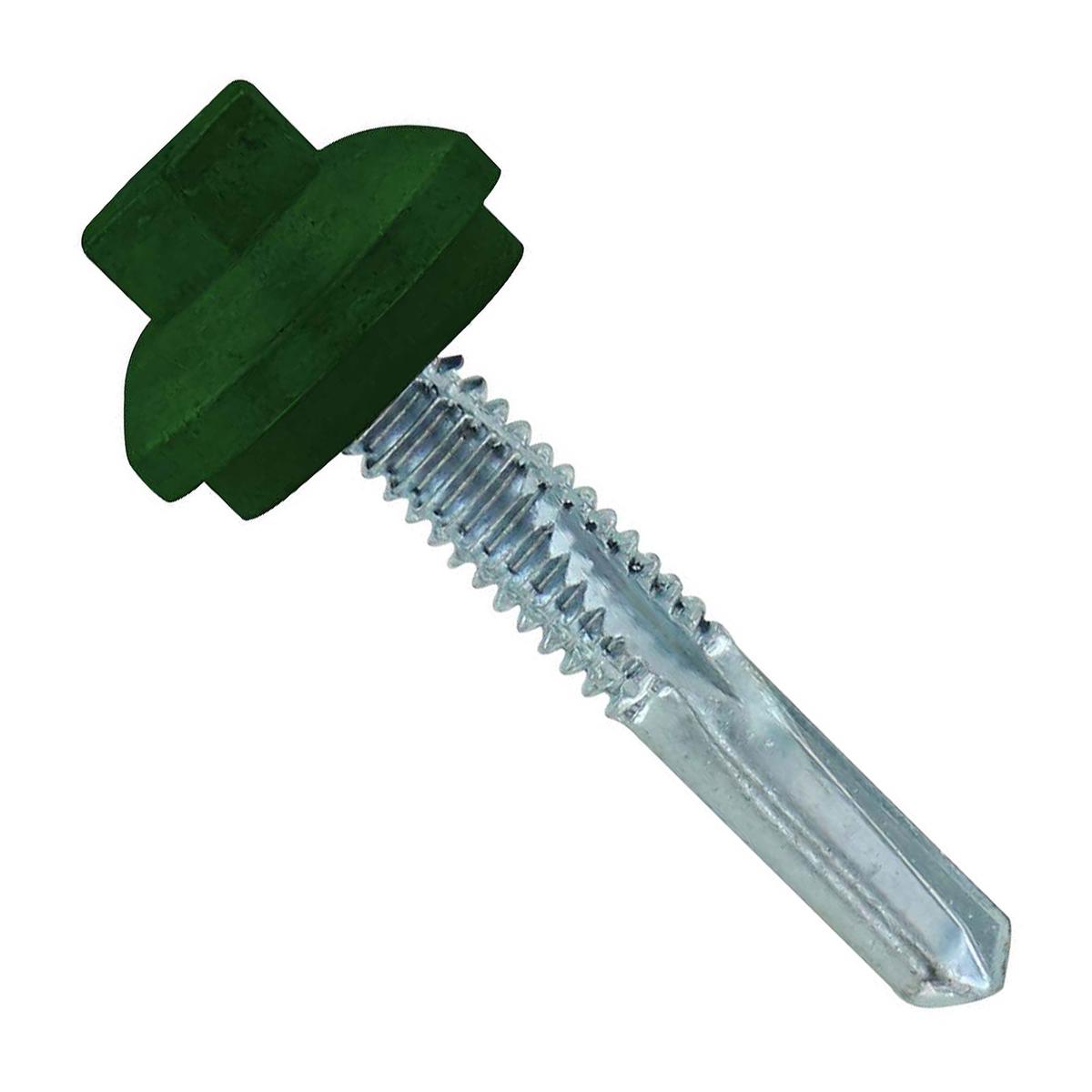 ST Fastening #12 x 1-1/4" Self-Drilling ZXL HG Steelbinder Metal Roofing Screw, Hex Cupped Washer Head - Forest Green | Qty. 2,000 (Carton)
