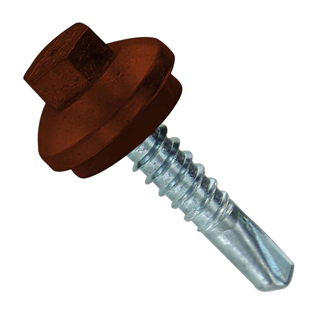 ST Fastening #12 x 1" Self-Drilling ZXL Steelbinder Metal Roofing Screw, Hex-Washer Head - Brown, Qty. 250