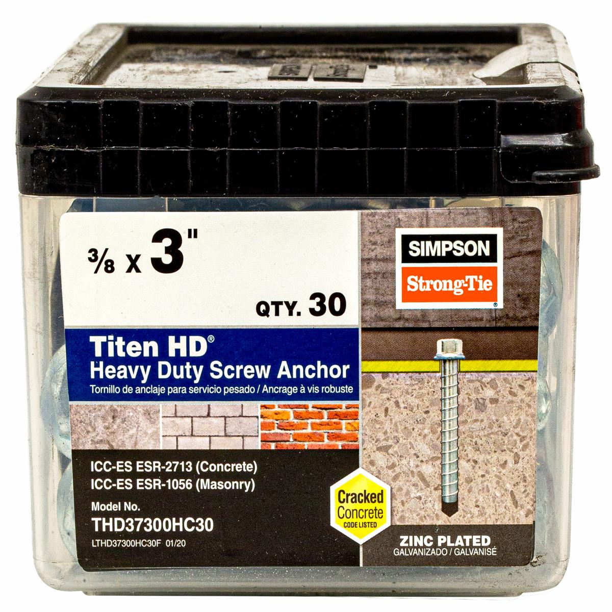 3/8" x 3" Strong-Tie THD37300HC30 Titen HD Screw Anchor, Zinc, Pkg 30
