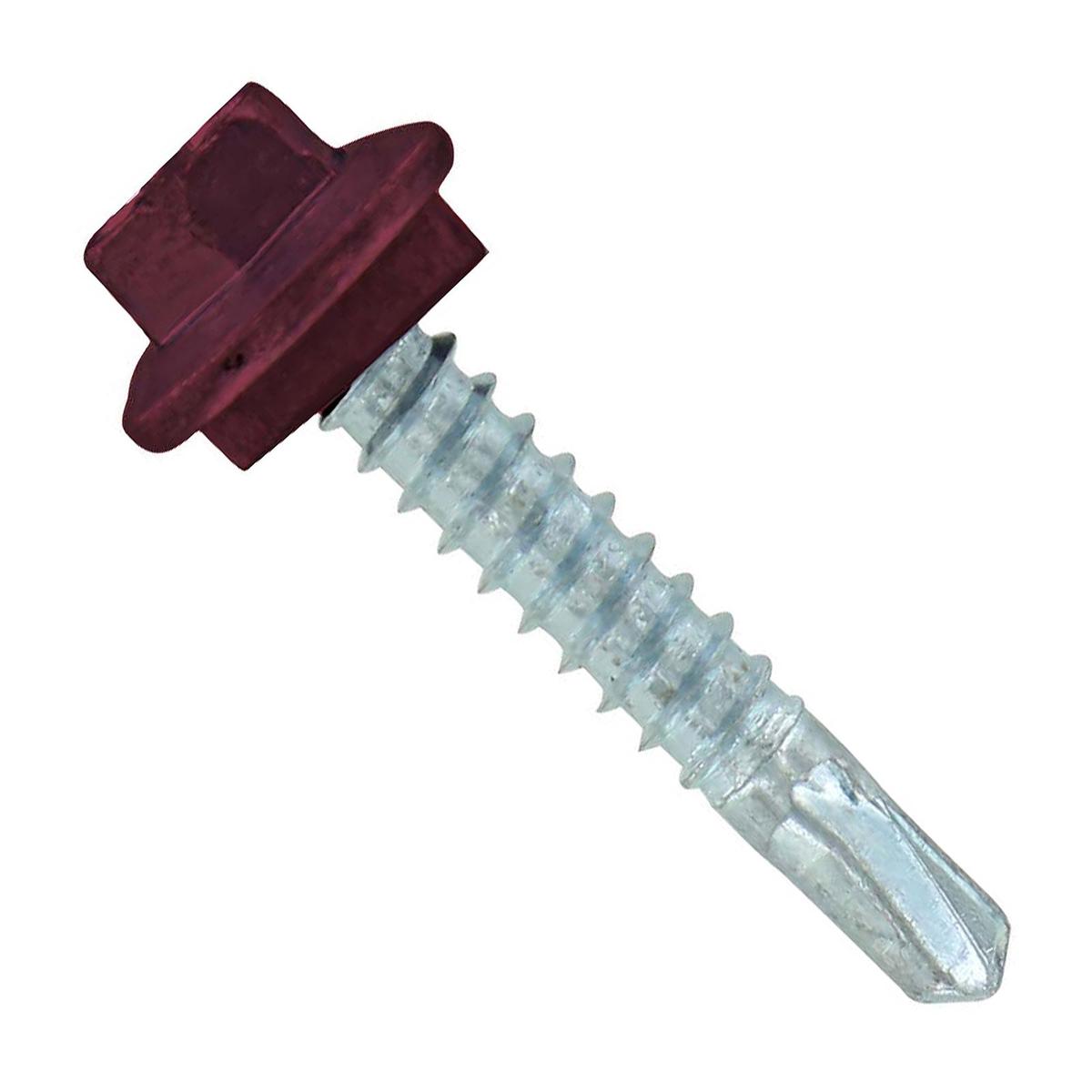 ST Fastening #12 X 1-1/4" Self-Drilling Maxx Steelbinder Metal Roofing Screw, Hex-Washer Head - Burgundy, Qty. 250