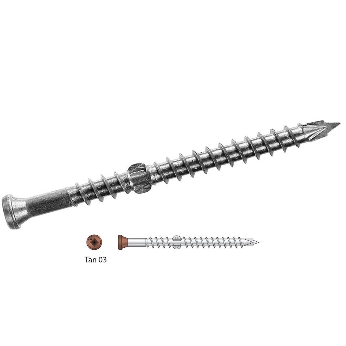 #10 x 2 1/2 Simpson Strong-Tie Square Head Deck-Drive DHPD HARDWOOD Screw 305 Stainless Steel (#2 Square) Collated - Tan 03 Box (100)