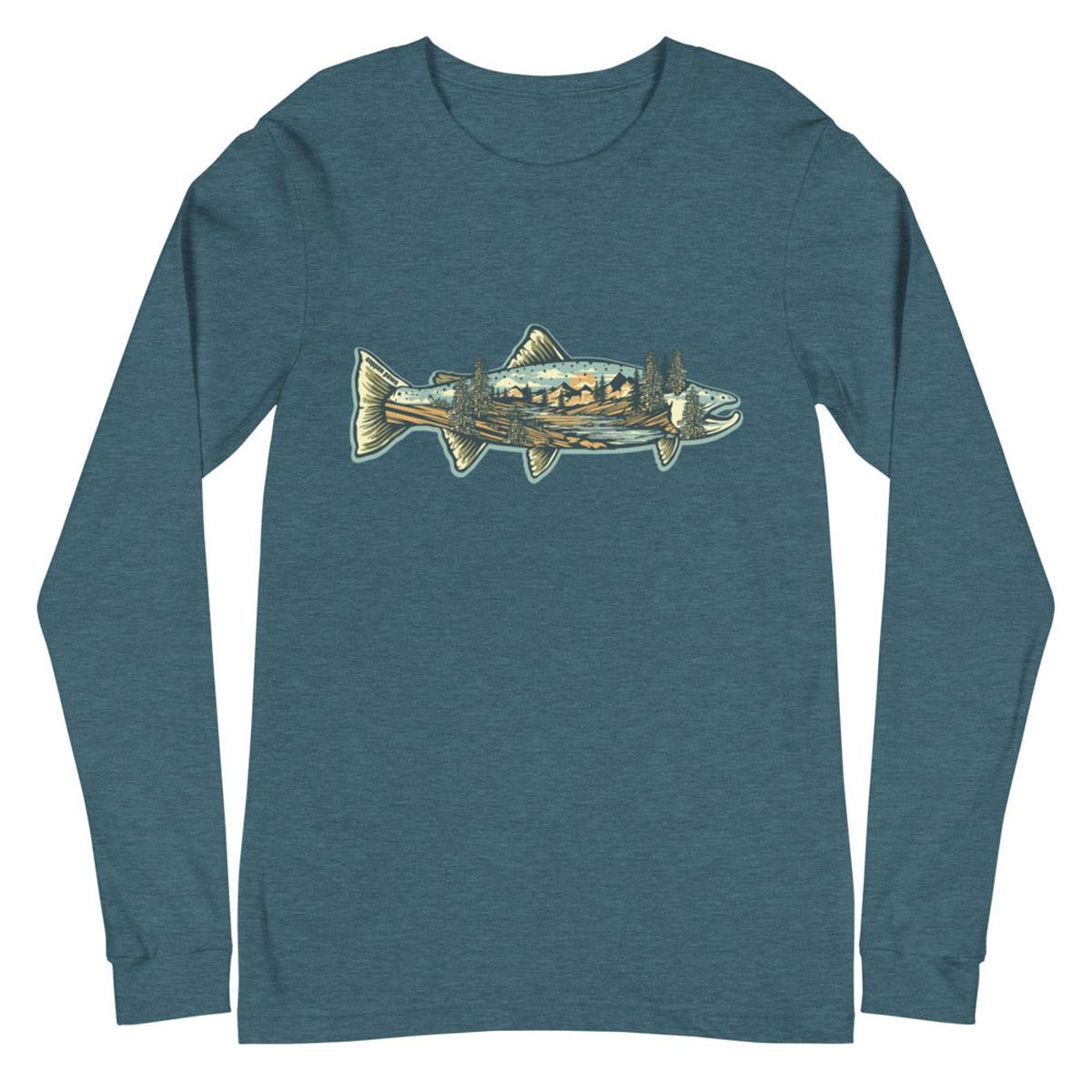 River Trout Long Sleeve Shirt - Heather Deep Teal | 2XL