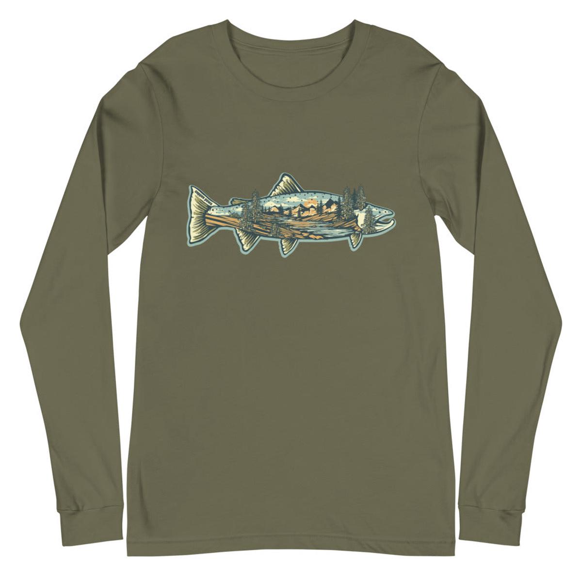 River Trout Long Sleeve Shirt - Military Green | XS
