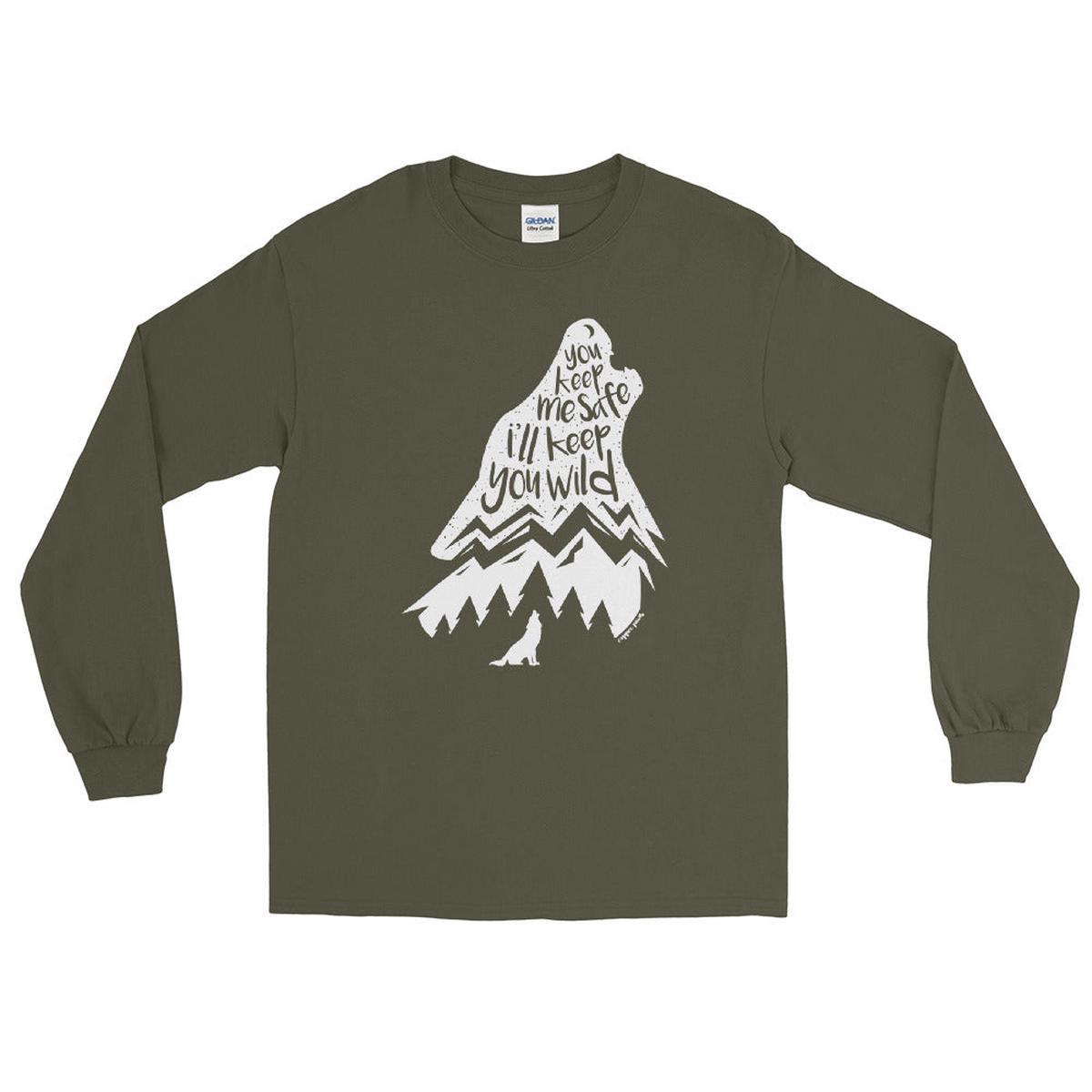 Wild Wolf Long Sleeve Shirt - Military Green | 4XL