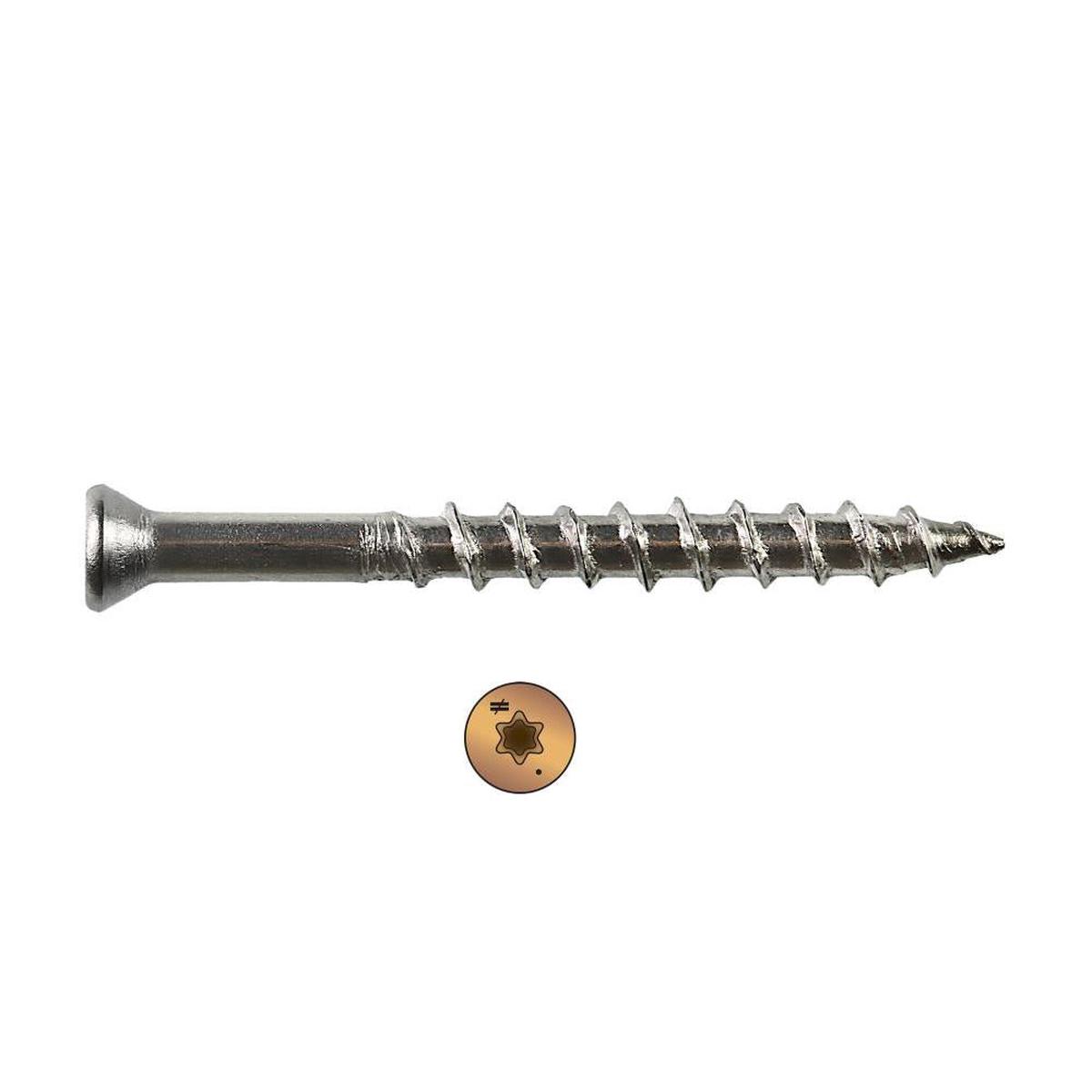 #7 x 3 Simpson Trim-Head Deck-Drive DWP Wood Screws - 6-Lobe Drive 316 Stainless Steel Tan 03 (T20) - Box (350)