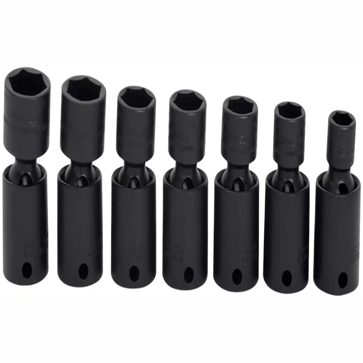 7 PC 3/8" 6-POINT METRIC FLANK DRIVE SHALLOW IMPACT SWIVEL SOCKET SET (10, 12-15, 17 & 18 mm)