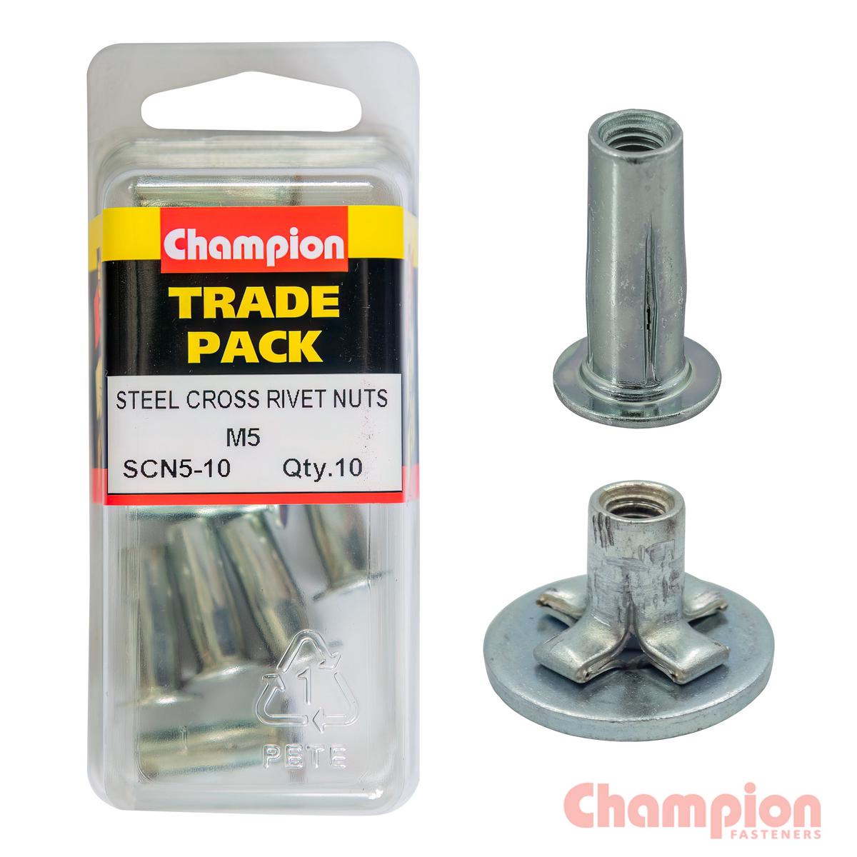Champion - M6 Steel Cross Rivet Nuts - 10 Pack | SCN6-10