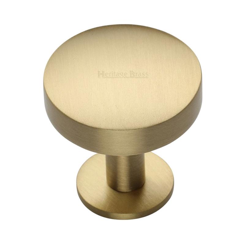 Heritage Brass - Cabinet Knob Domed Disc Design with Rose 38mm Satin Brass Finish